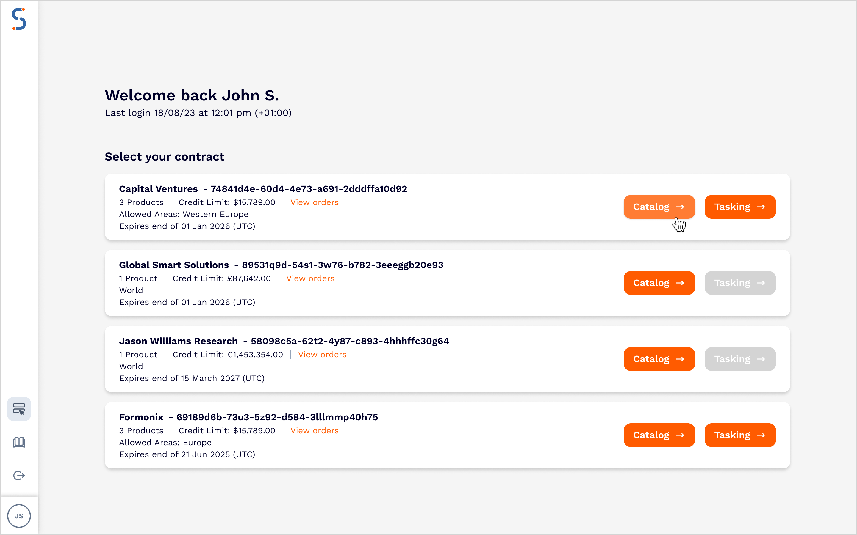 Dashboard - contract name and ID.