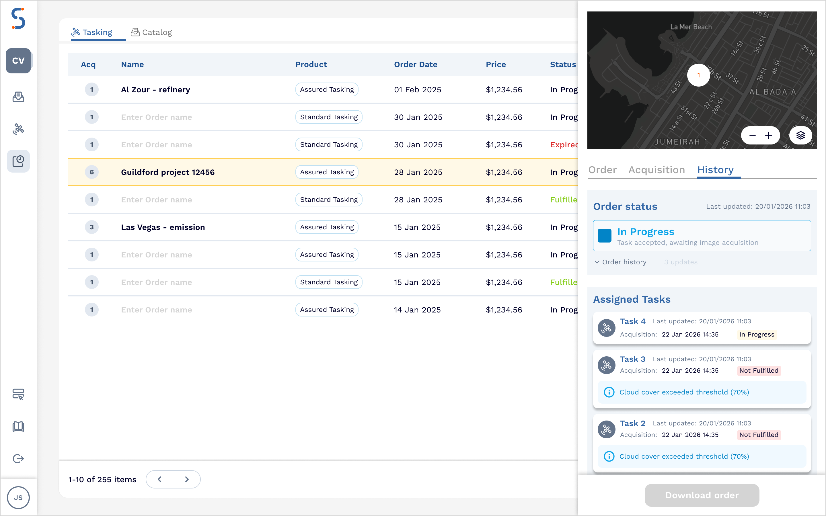 Order status history. Order status history.