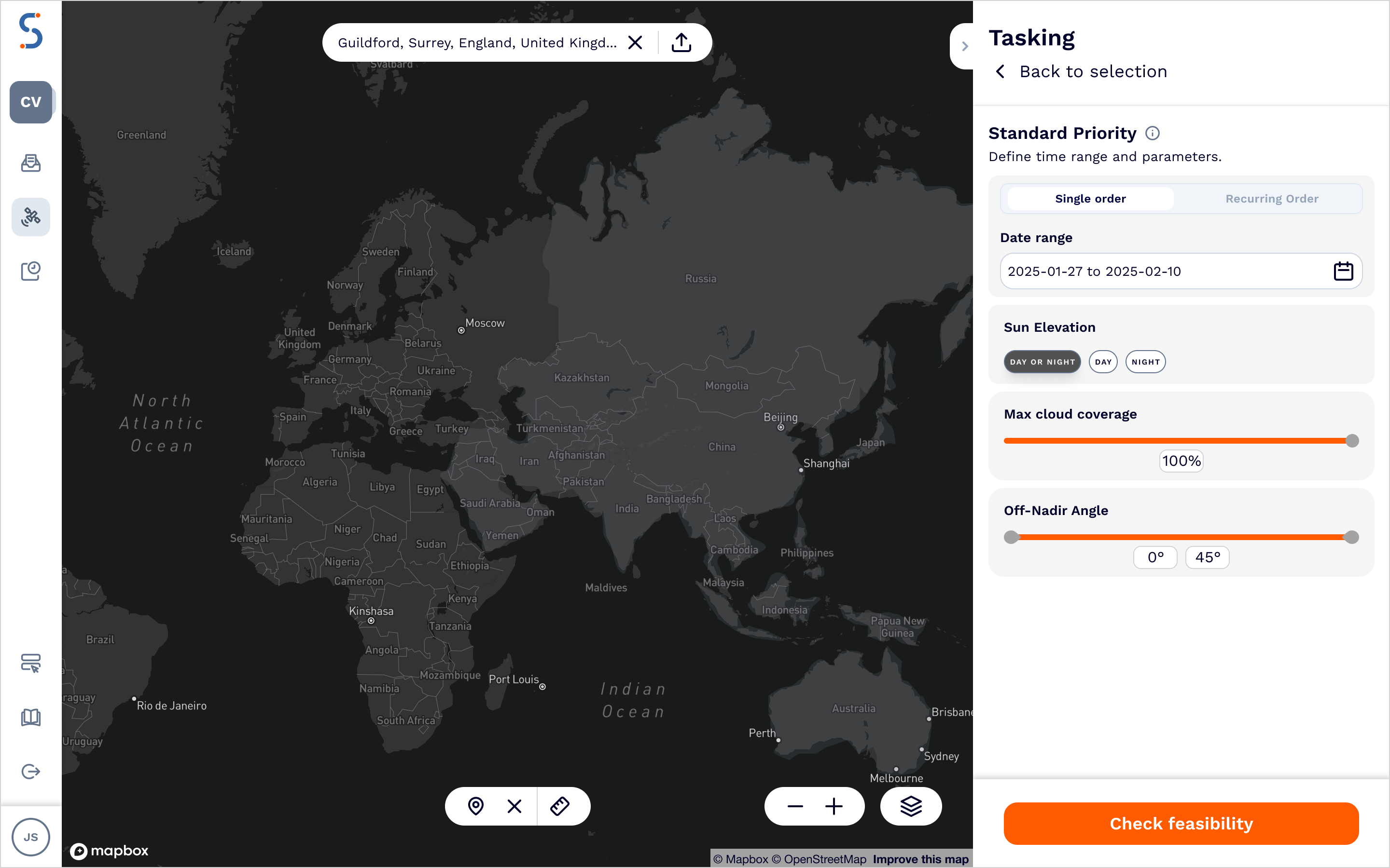 SatVu web application - geographical access visualised. SatVu web application - geographical access visualised.