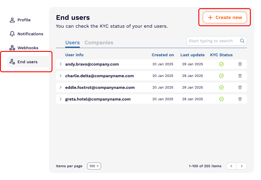 End Users page