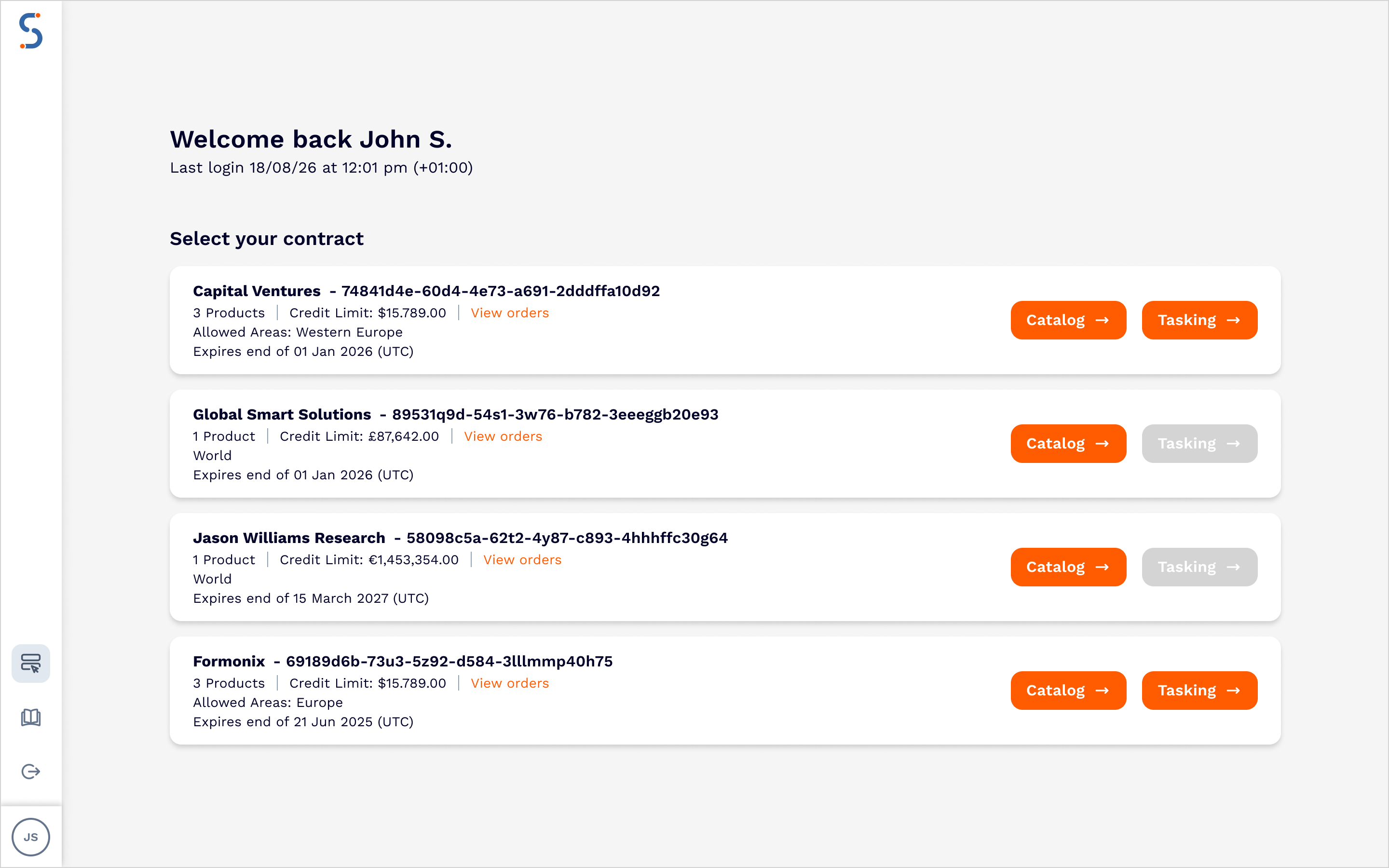 SatVu web application - contract selection dashboard.