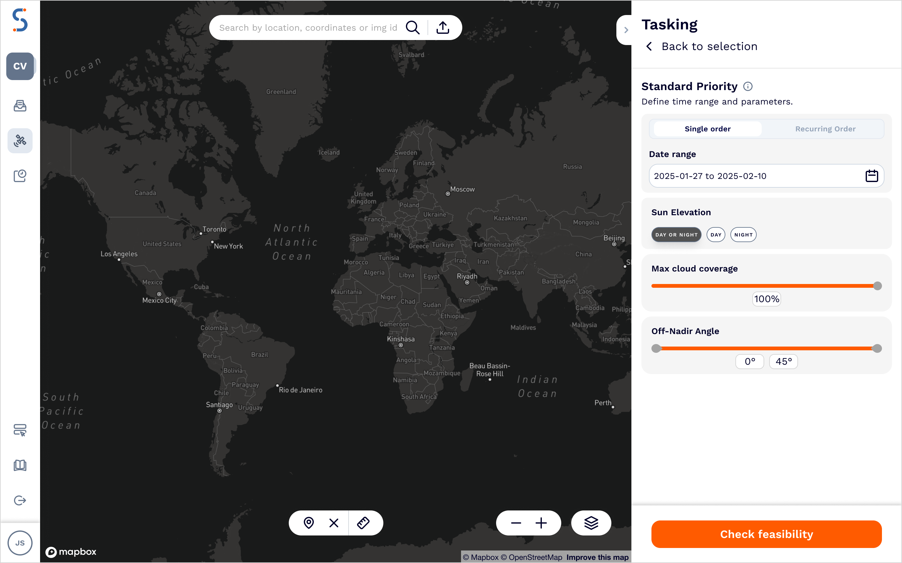 SatVu web application - Tasking interface.