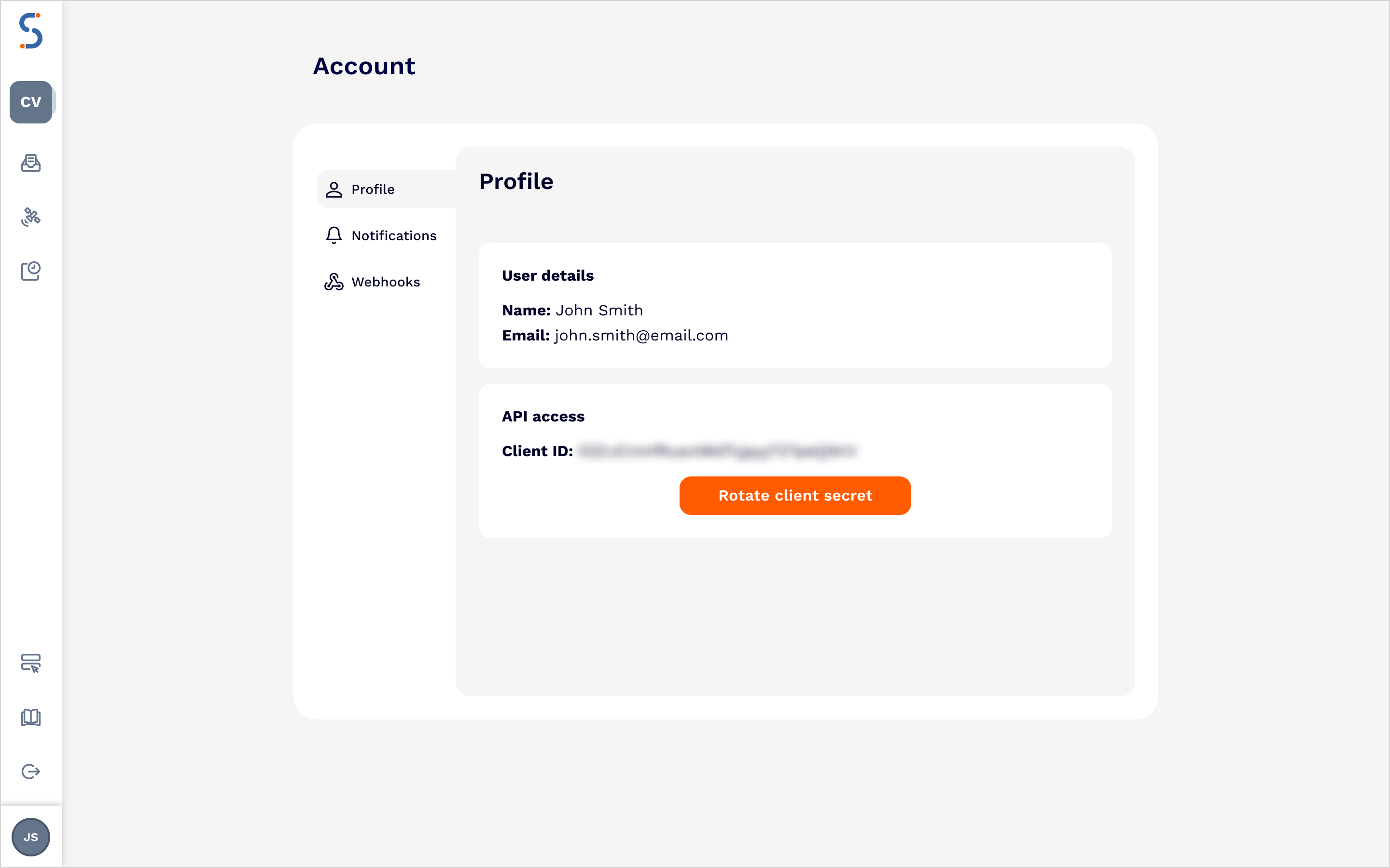 SatVu web application - profile page.