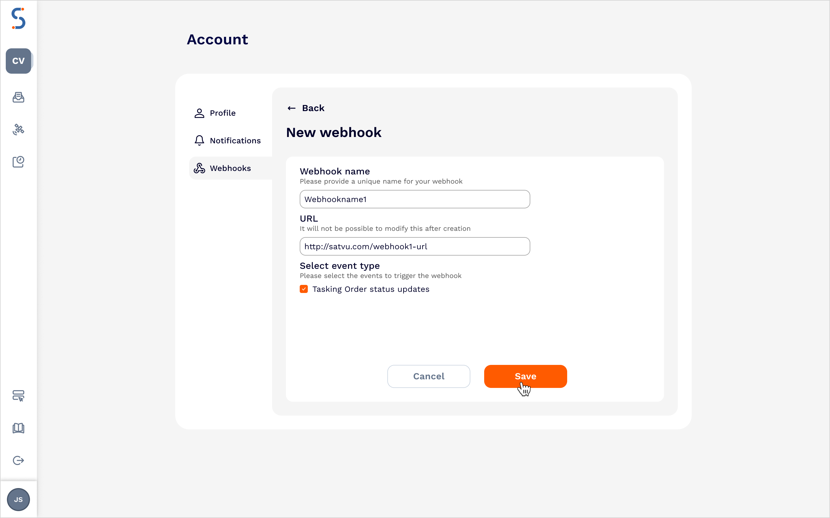 Webhook creation flow. Webhook creation flow