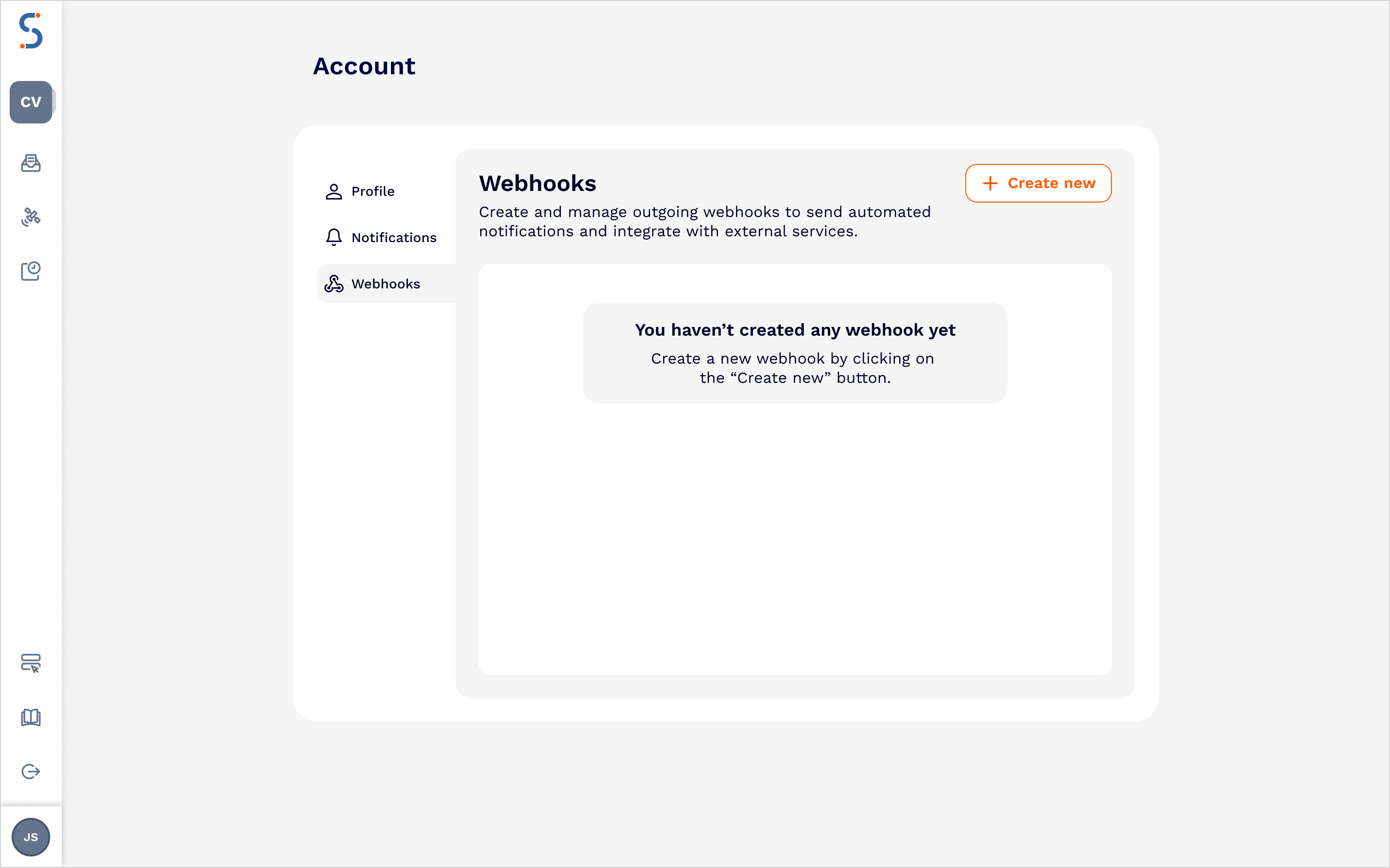 Webhooks configuration tab. Webhooks configuration tab